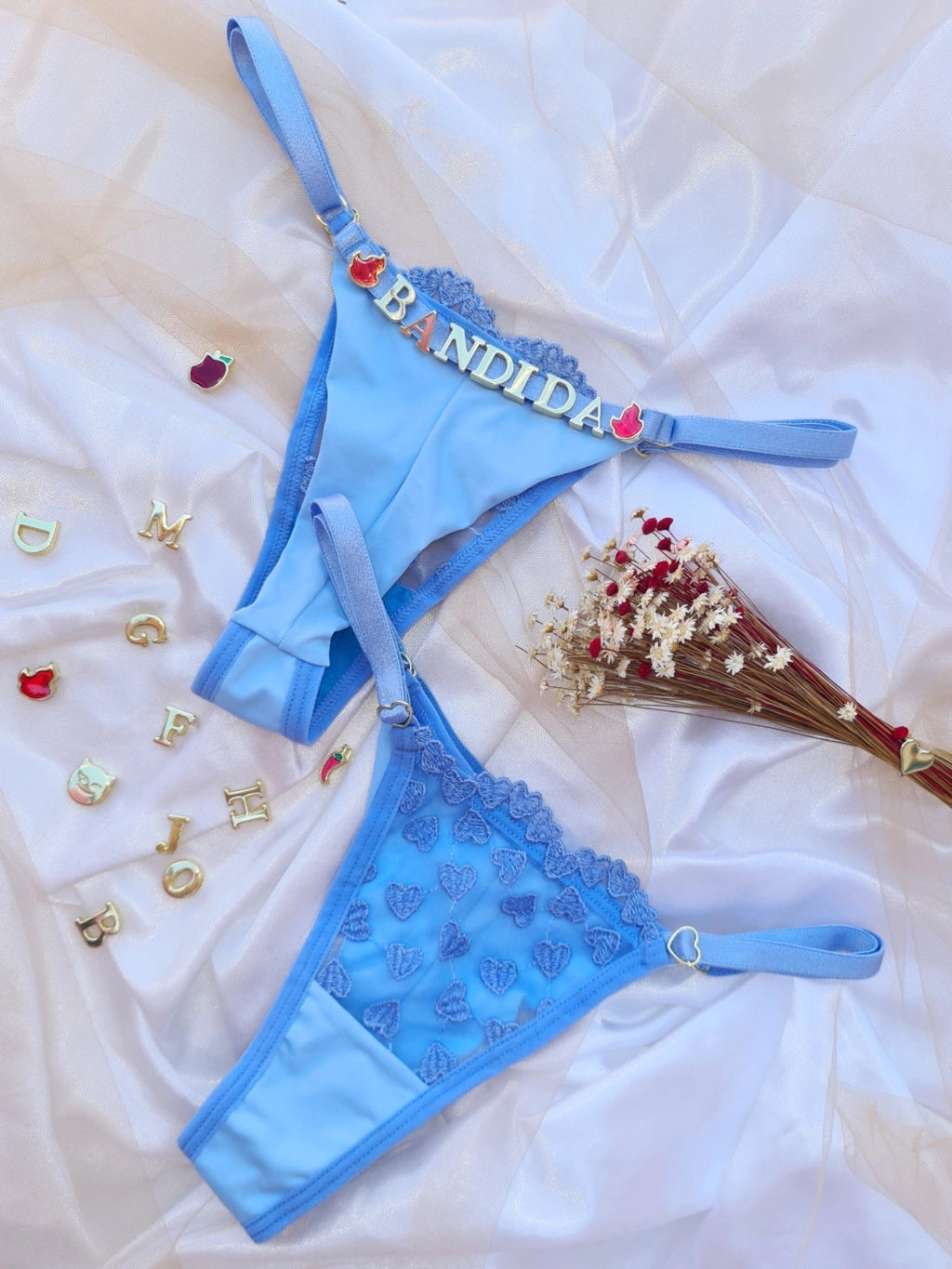 FIO PERSONALIZÁVEL TULE CORAÇÃO DUPLO AZUL