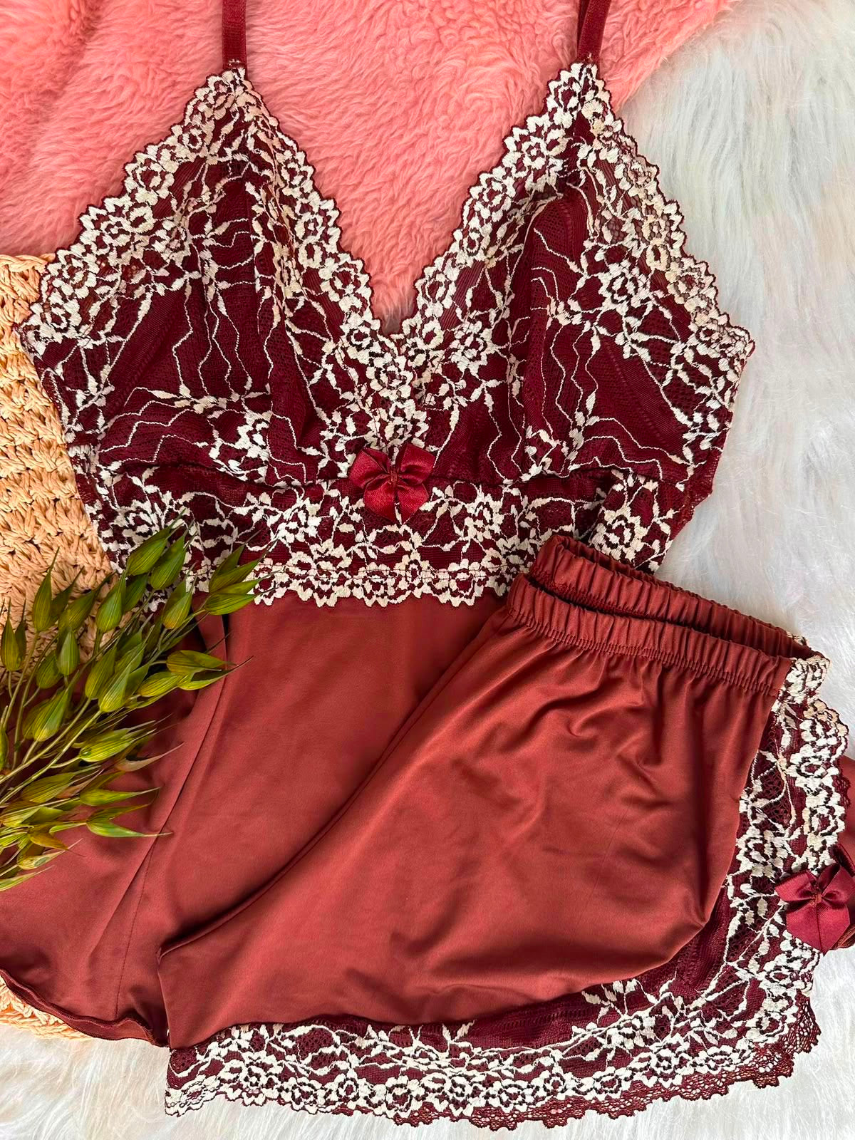 BABYDOLL SELENA MARROM COM BRANCO