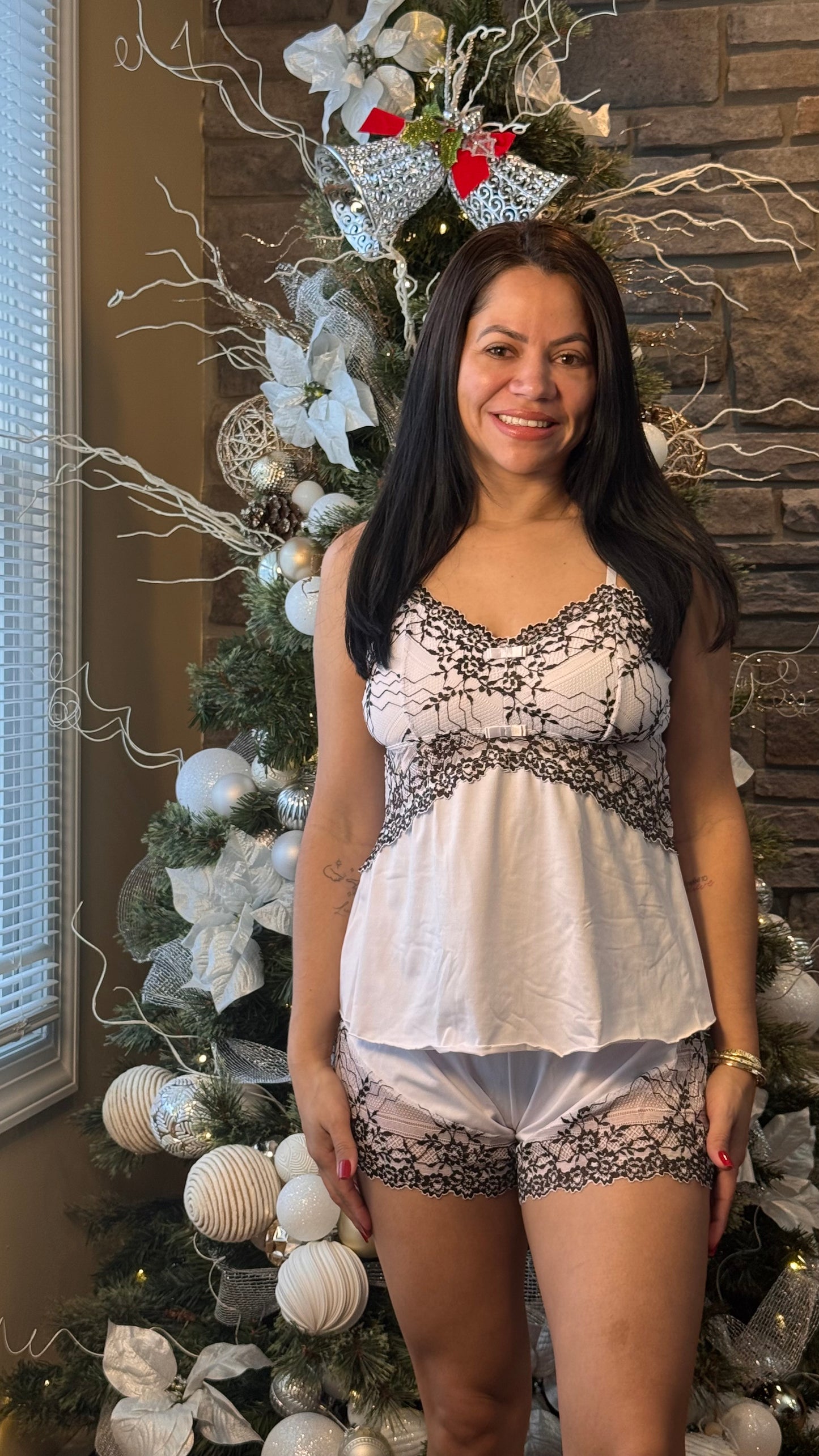 Babydoll Mousse Branco com detalhes pretos - Lingerie Brasileira