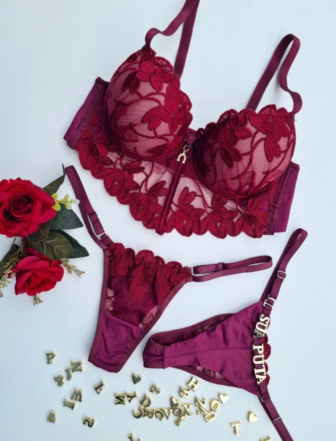 CONJ CROPED LINGERIE PÉTALA MARSALA - PERSONALIZAVEL
