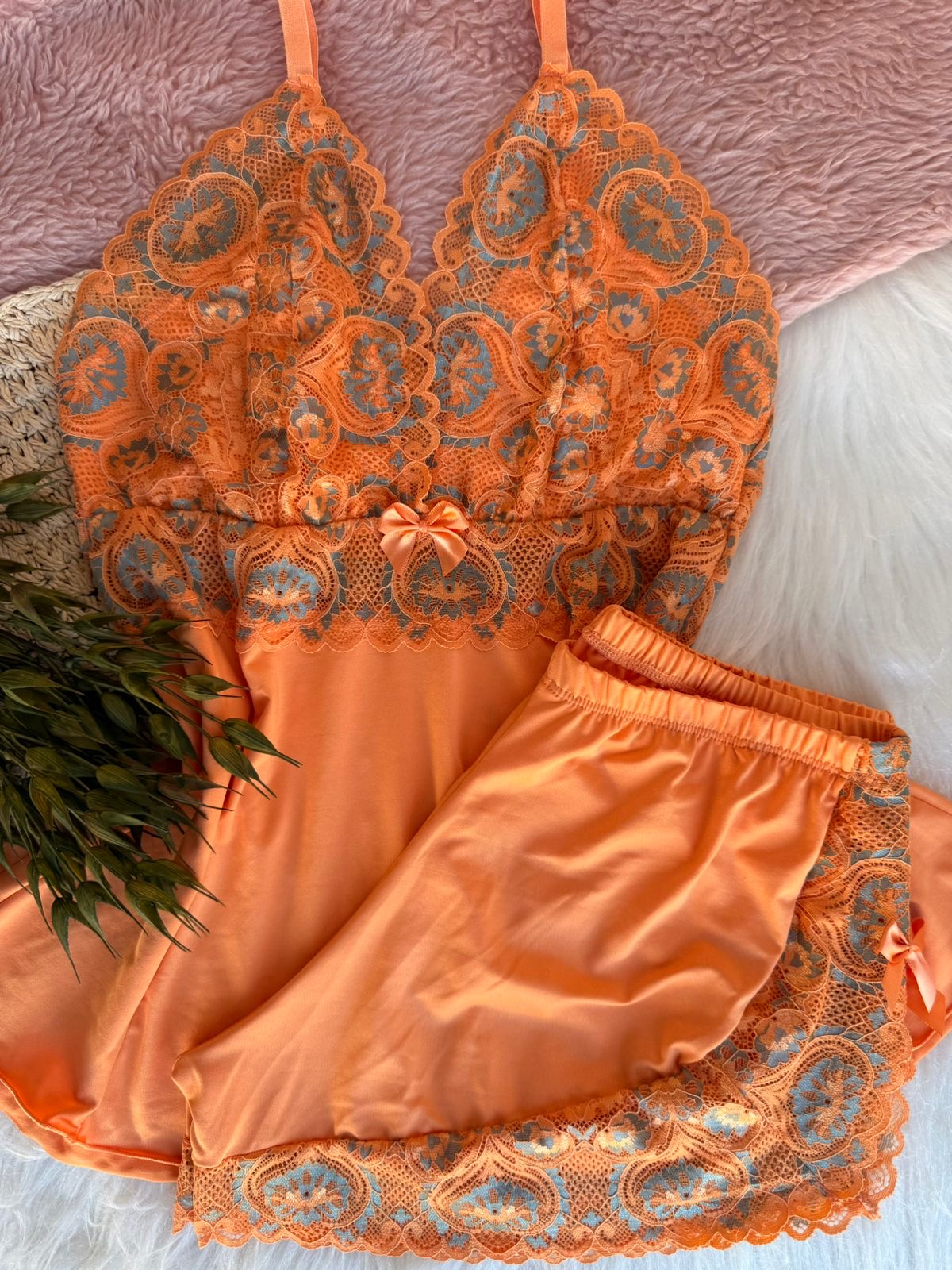 Babydoll - Laranja com detalhes em cinza