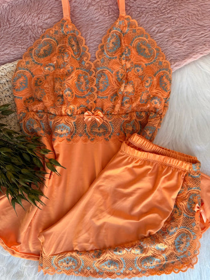 Babydoll - Laranja com detalhes em cinza
