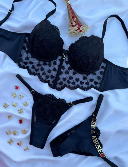 CONJ CROPED LINGERIE CORAÇÃO  ( CALCINHA NAO VAI PERSONALIZADA)