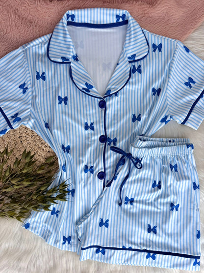 PIJAMA AMERICANO NO FLUIT - AZUL LISTRADO CON BORBOLETAS