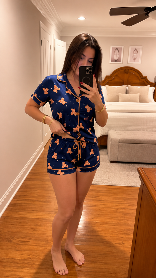 PIJAMA AMERICANO NO FLUIT - AZUL  COM URSOS
