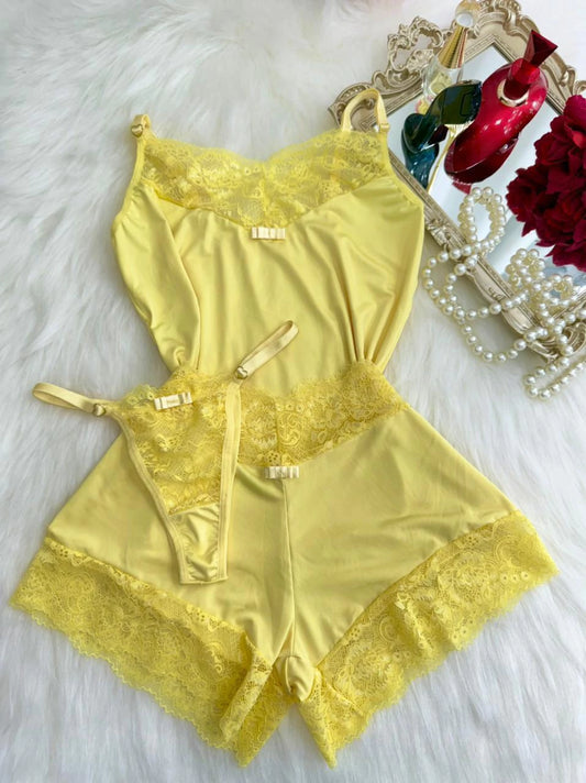 Babydoll Encanto - acompanha calcinha Amarelo manteiga