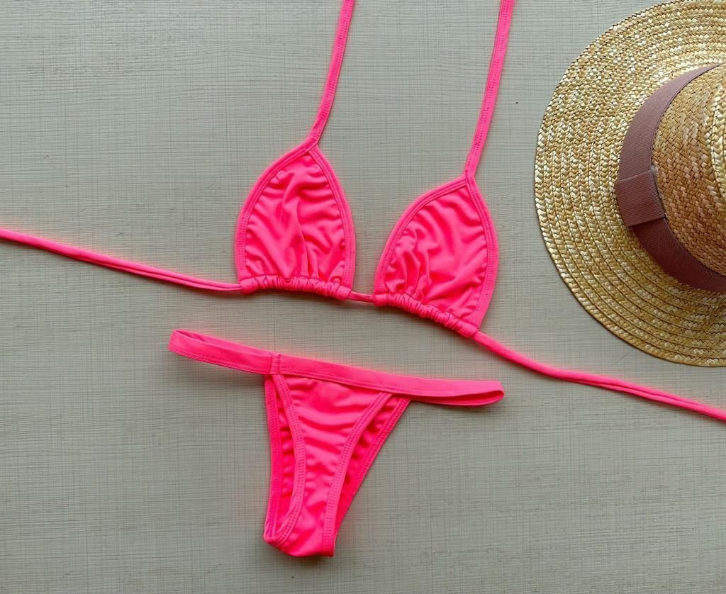 Biquíni de fita pink para bronze
