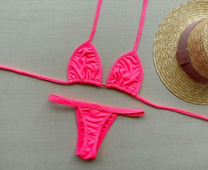 Biquíni de fita pink para bronze