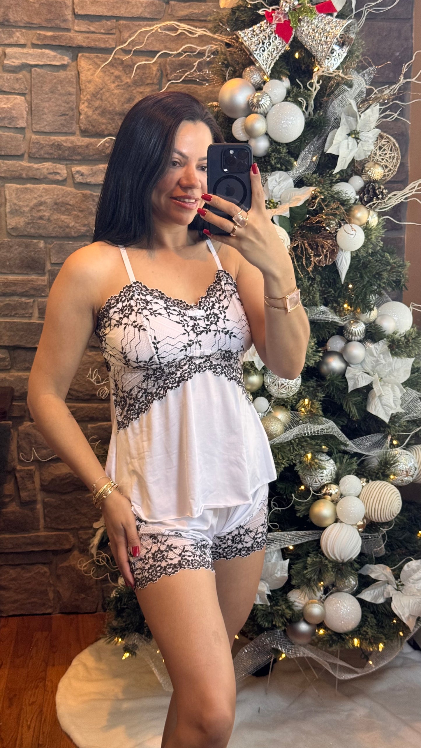 Babydoll Mousse Branco com detalhes pretos - Lingerie Brasileira